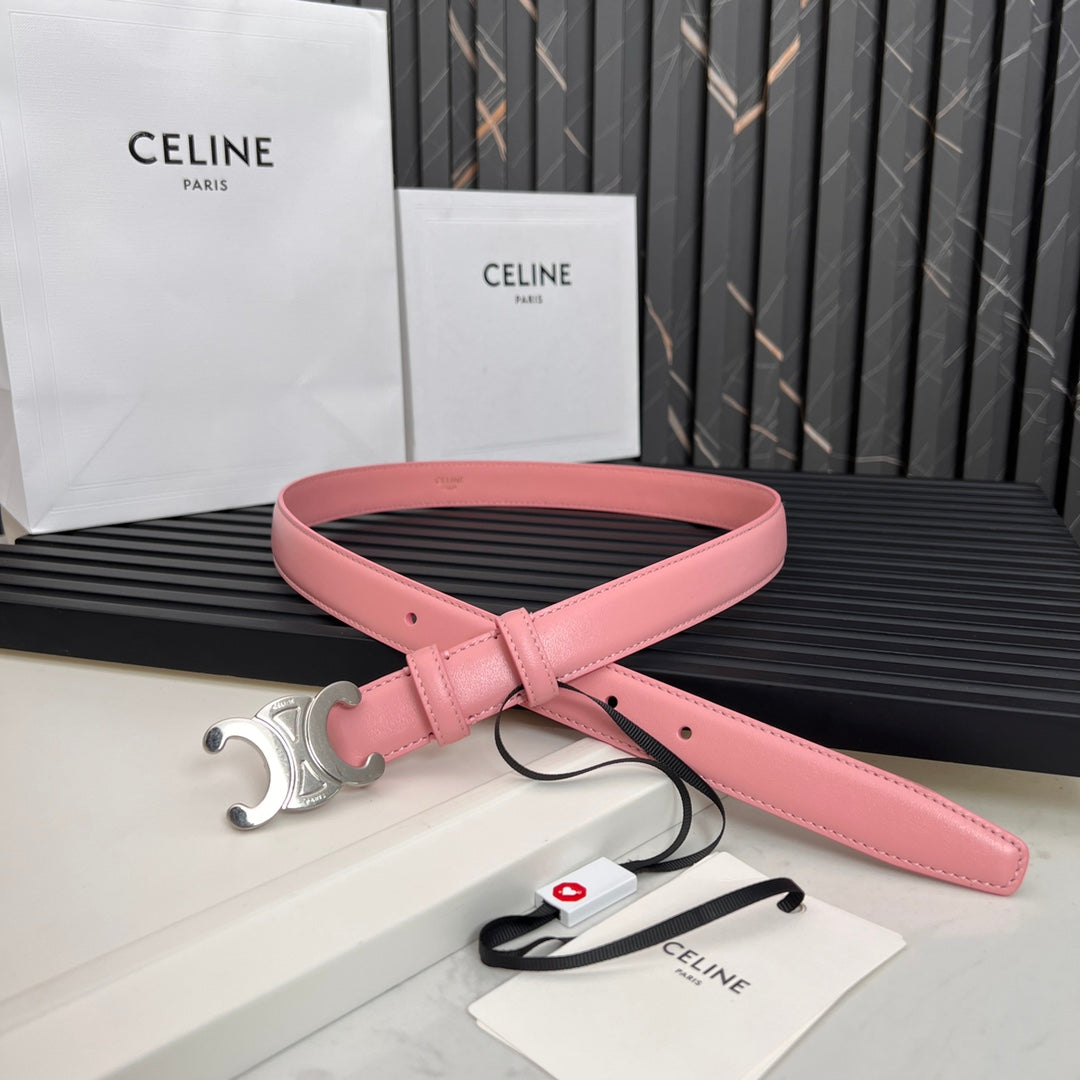 CELINE TRIOMPHE 25 MM BELT IN BLUSH PINK CALFSKIN SILVER HARDWARE