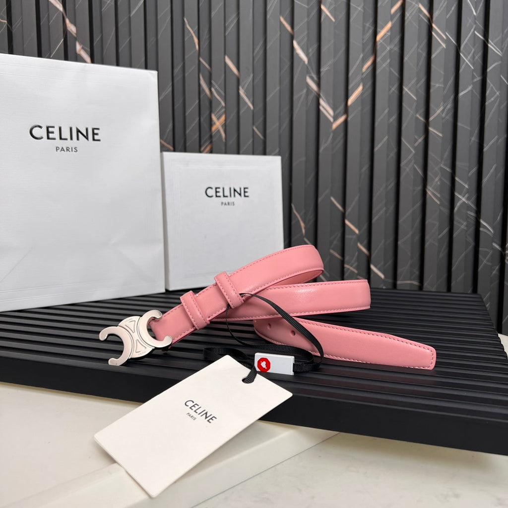 CELINE TRIOMPHE 25 MM BELT IN BLUSH PINK CALFSKIN SILVER HARDWARE