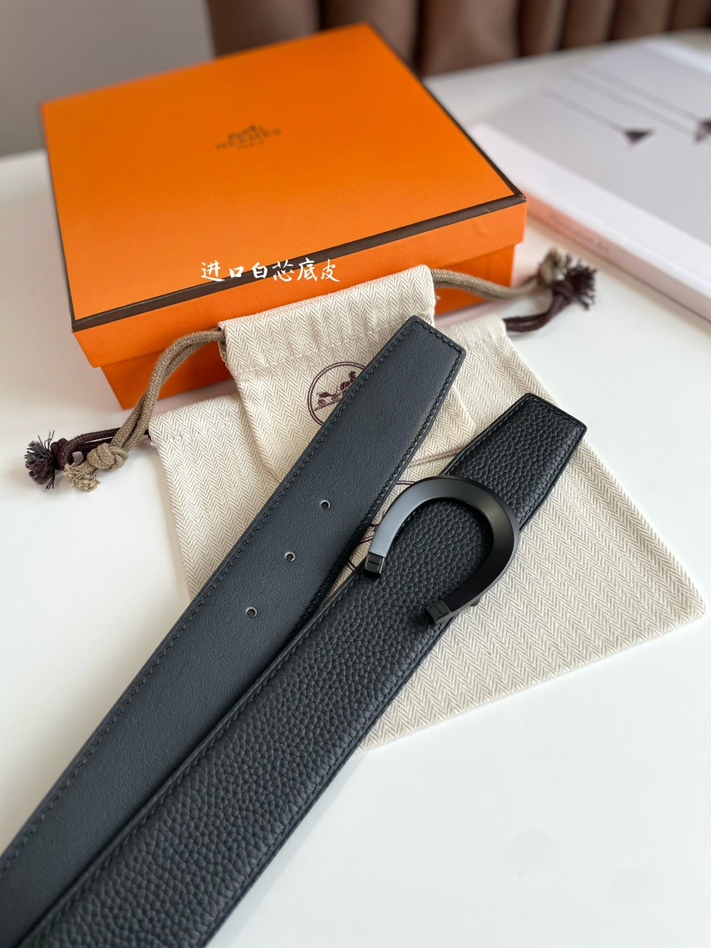 HERMES LUCK BELT BUCKLE & REVERSIBLE BLACK LEATHER STRAP 38MM BLACK HARDWARE
