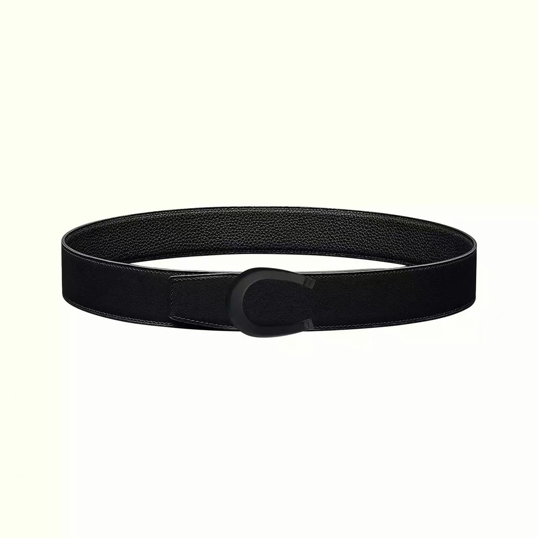 HERMES LUCK BELT BUCKLE & REVERSIBLE BLACK LEATHER STRAP 38MM BLACK HARDWARE