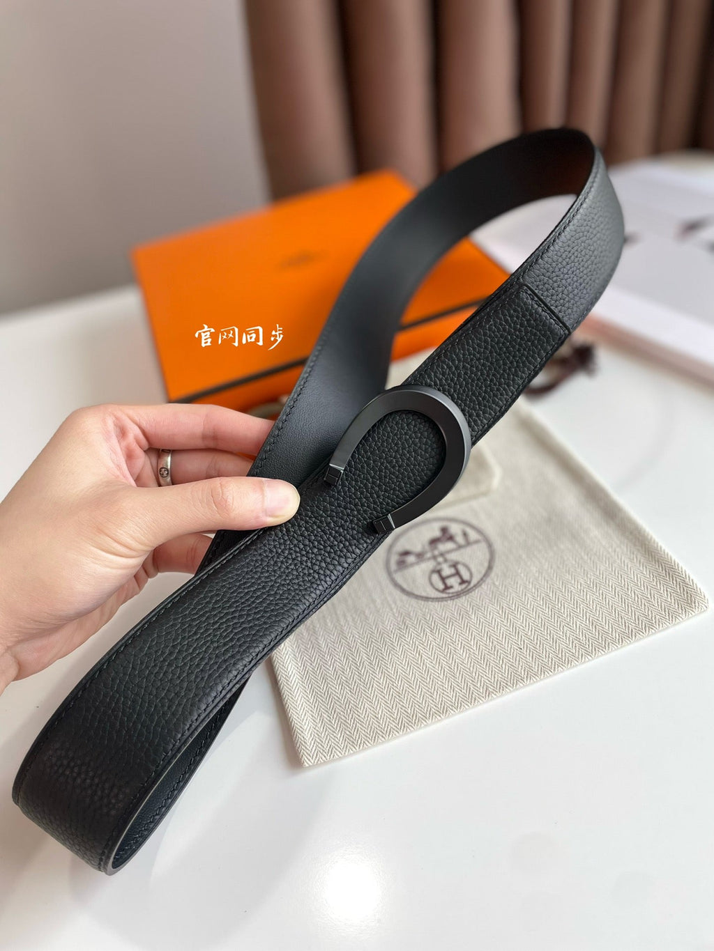 HERMES LUCK BELT BUCKLE & REVERSIBLE BLACK LEATHER STRAP 38MM BLACK HARDWARE