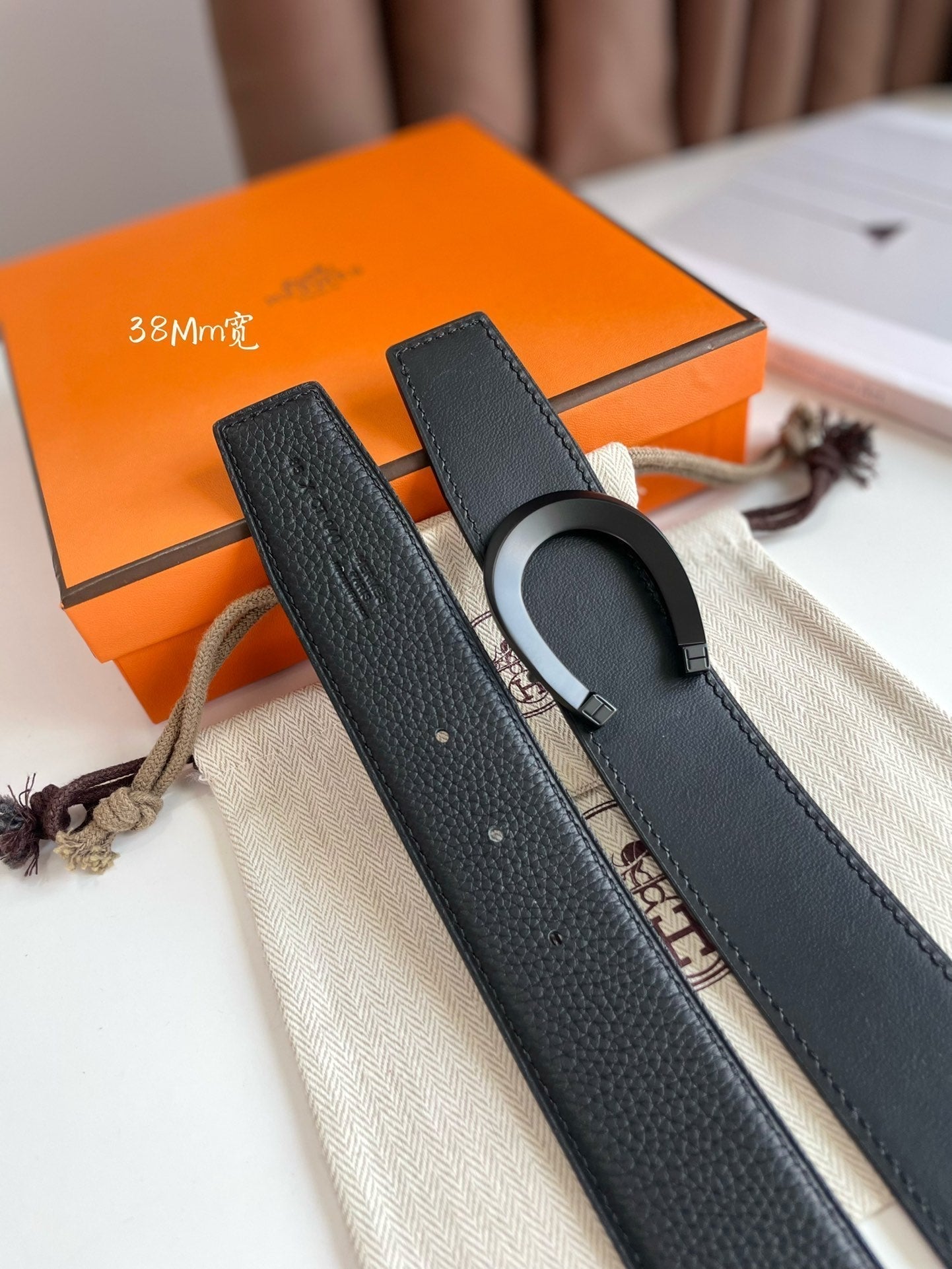 HERMES LUCK BELT BUCKLE & REVERSIBLE BLACK LEATHER STRAP 38MM BLACK HARDWARE