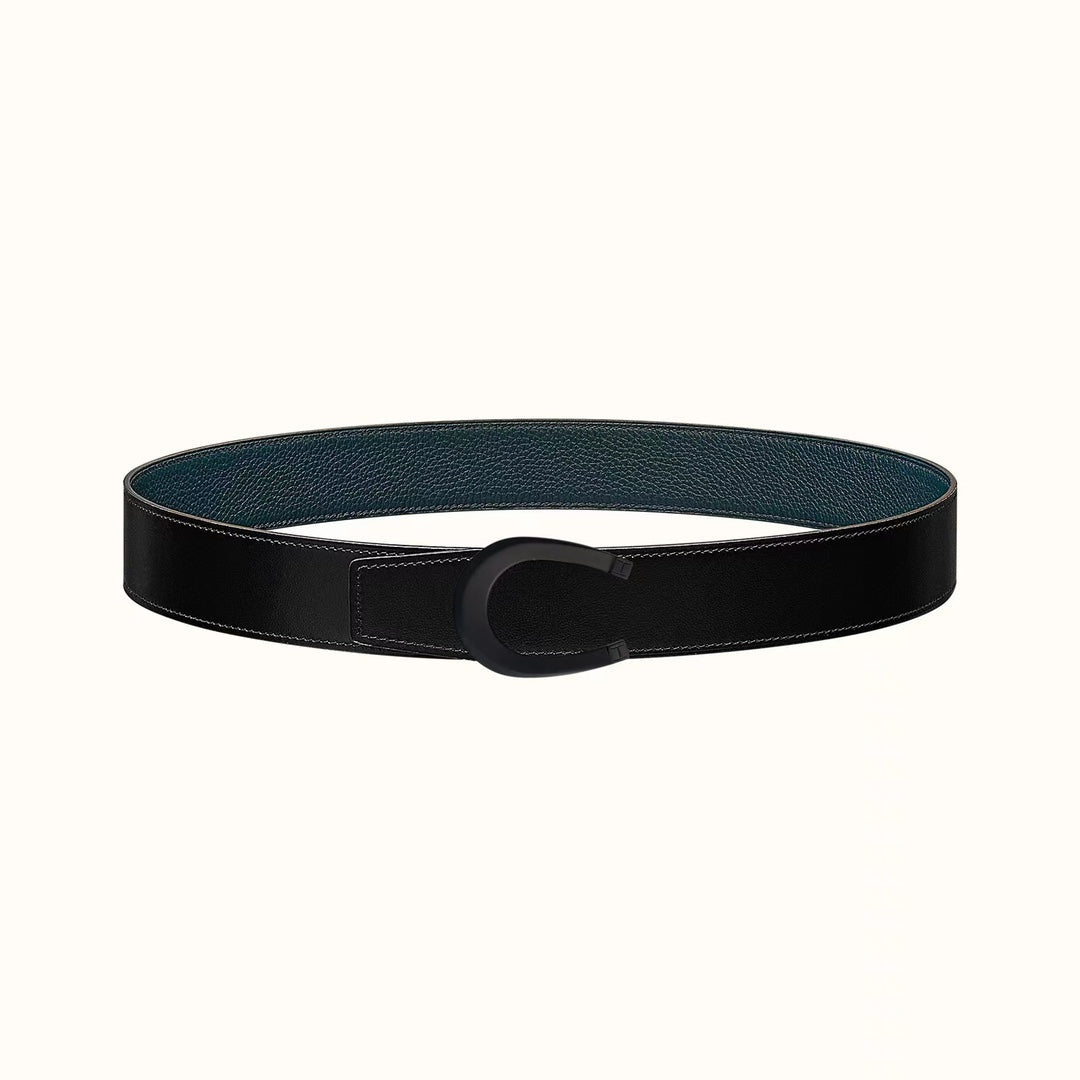HERMES LUCK BELT BUCKLE & REVERSIBLE NAVY BLUE LEATHER STRAP 38MM BLACK HARDWARE