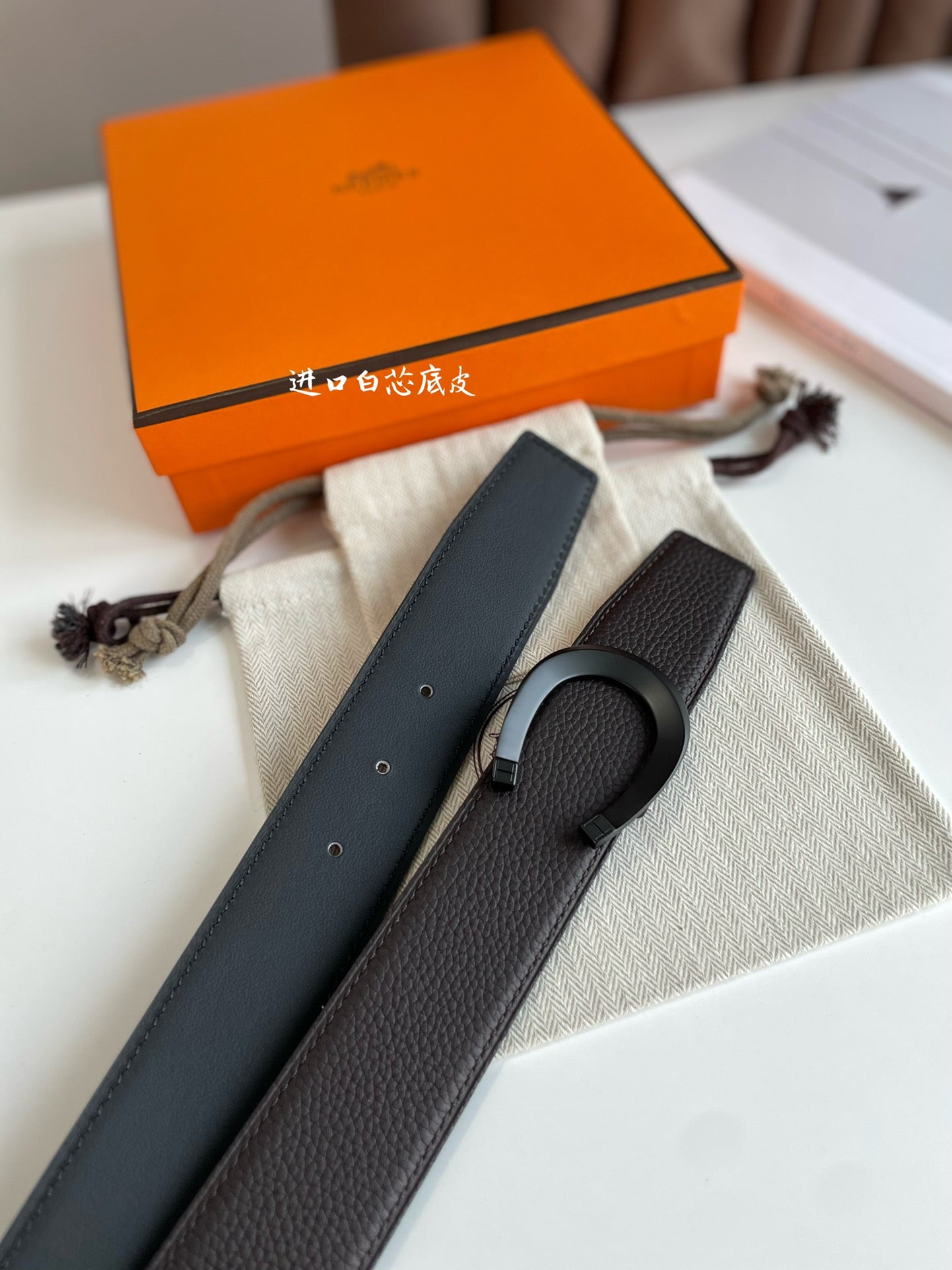 HERMES LUCK BELT BUCKLE & REVERSIBLE CHOCOLATE BROWN LEATHER STRAP 38MM BLACK HARDWARE