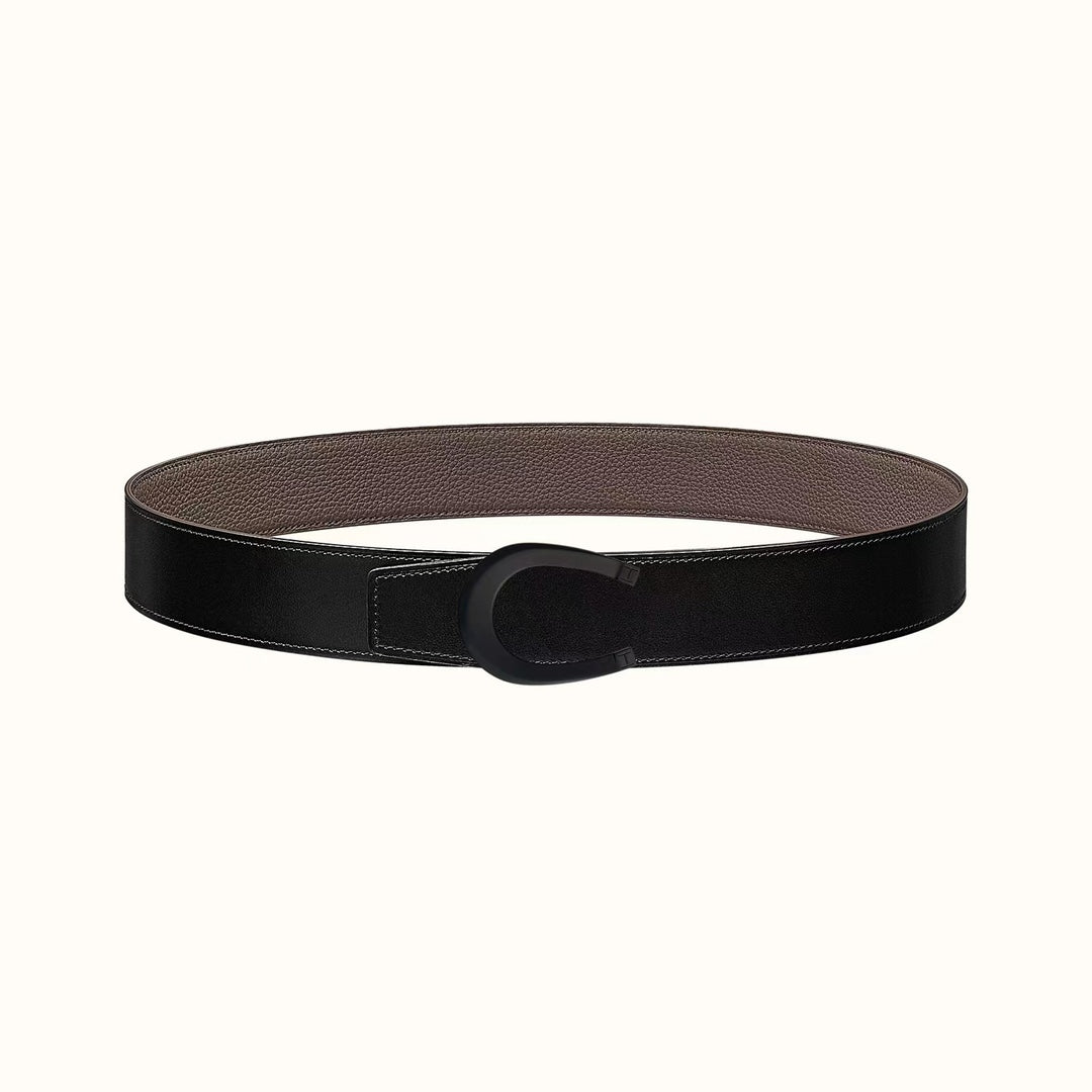 HERMES LUCK BELT BUCKLE & REVERSIBLE KHAKI BROWN LEATHER STRAP 38MM BLACK HARDWARE