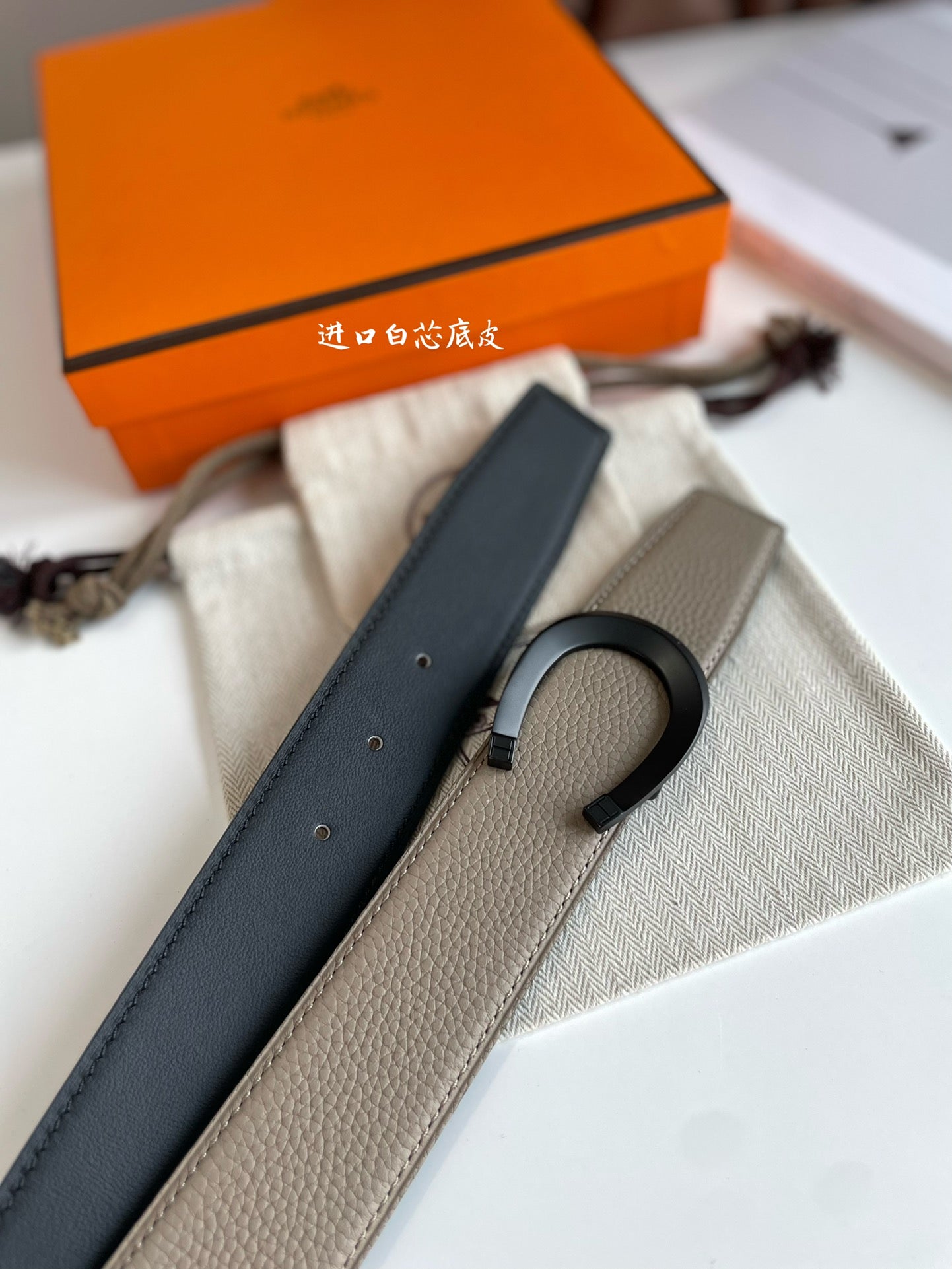 HERMES LUCK BELT BUCKLE & REVERSIBLE KHAKI BROWN LEATHER STRAP 38MM BLACK HARDWARE