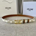 CELINE CL logo Cut-out Belt 25mm White Tan Triomphe Canvas Ghw