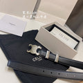CELINE CL MEDIUM 25MM TRIOMPHE BELT IN BLACK CALFSKIN SILVER HARDWARE