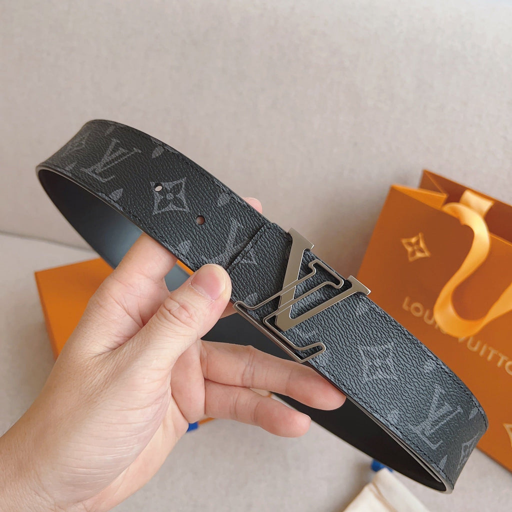 LOUIS VUITTON LV 25S BELT 40 MM IN BLACK MIX GREY CALFSKIN 593204