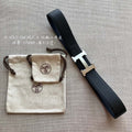 HERMES BELT BUCKLE & REVERSIBLE BLACK LEATHER STRAP 38MM SILVER HARDWARE