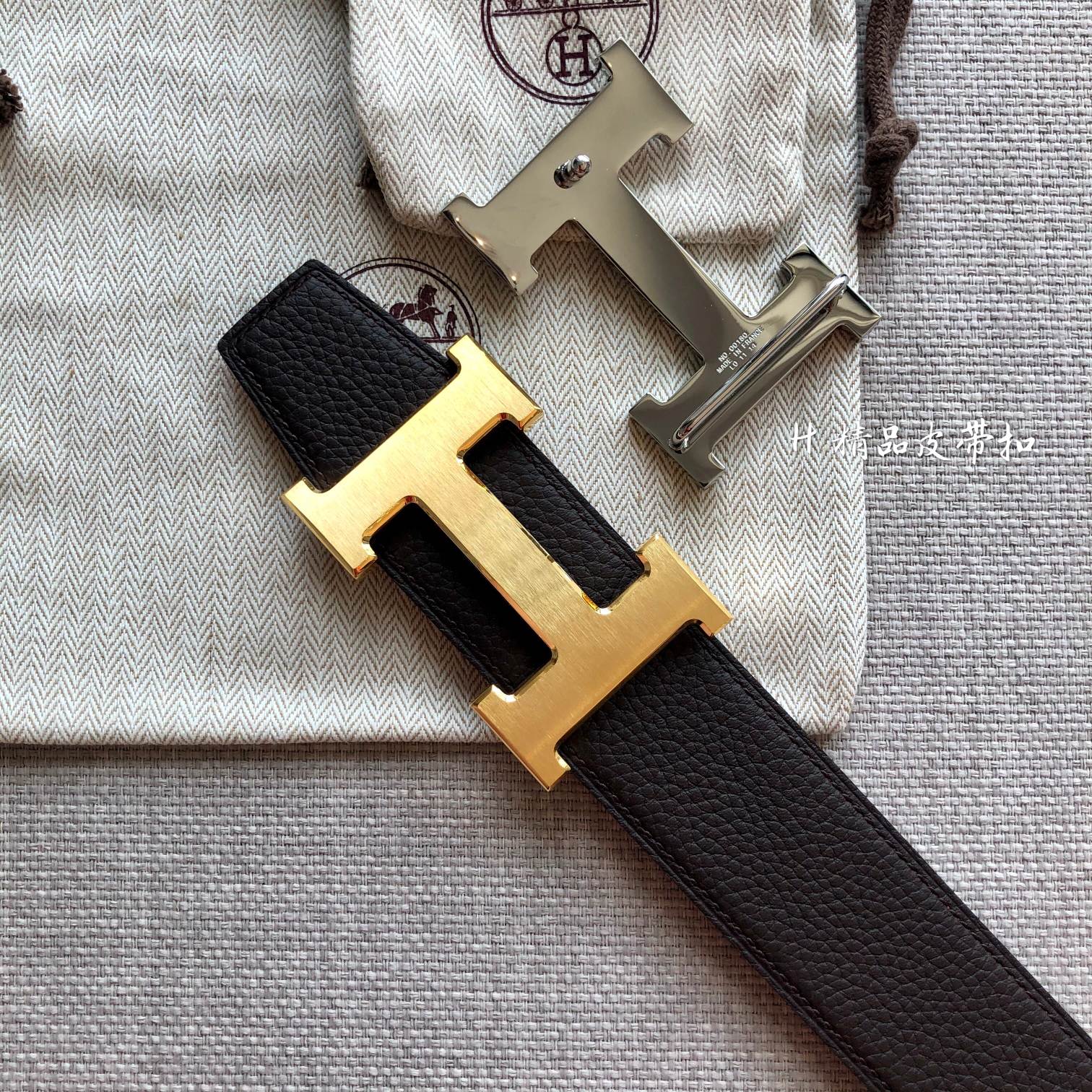 HERMES BELT BUCKLE & REVERSIBLE BLACK AND ORANGE LEATHER STRAP 38MM GOLD HARDWARE