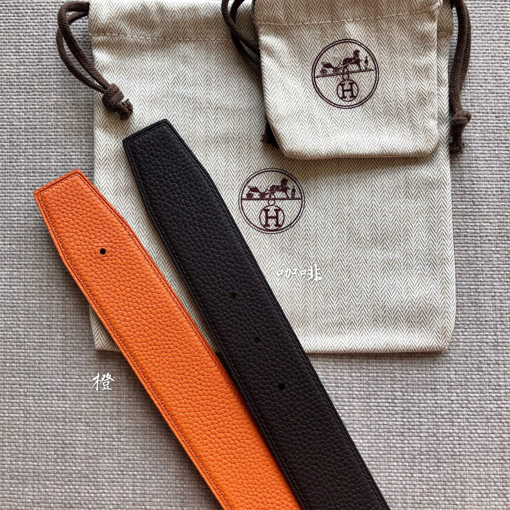 HERMES BELT BUCKLE & REVERSIBLE BLACK AND ORANGE LEATHER STRAP 38MM SILVER HARDWARE
