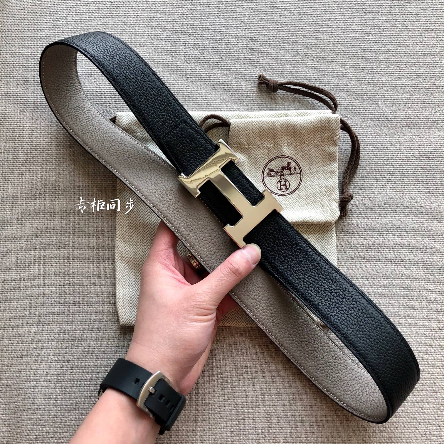 HERMES BELT BUCKLE & REVERSIBLE BLACK AND TAN BROWN LEATHER STRAP 38MM SILVER HARDWARE