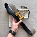 HERMES BELT BUCKLE & REVERSIBLE BLACK AND TAN BROWN LEATHER STRAP 38MM GOLD HARDWARE