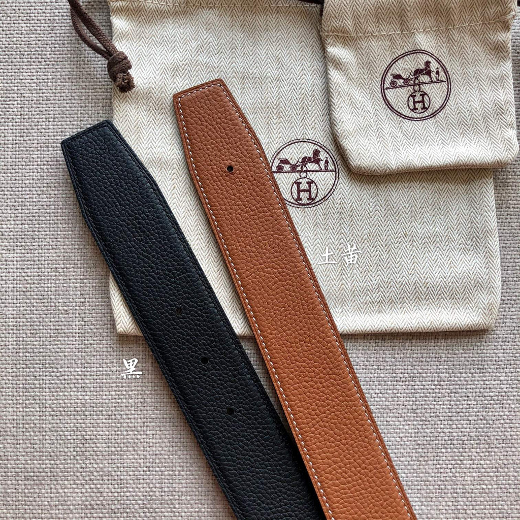 HERMES BELT BUCKLE & REVERSIBLE BLACK AND BRONZE BROWN LEATHER STRAP 38MM GOLD HARDWARE