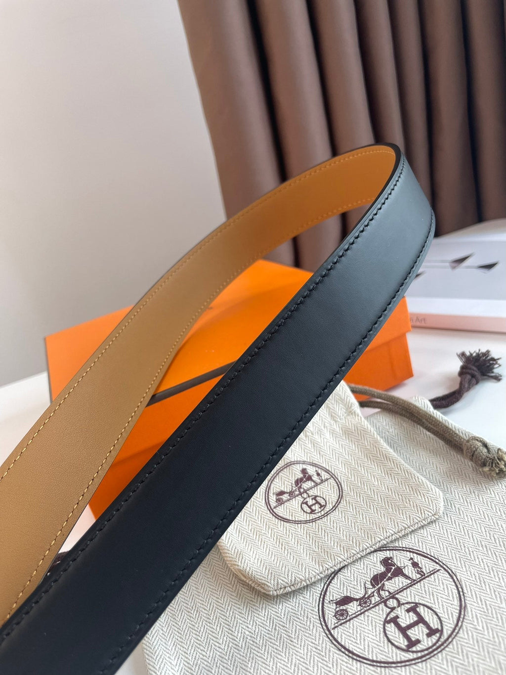 HERMES ROMAIN 35MM BELT BLACK LEATHER SILVER HARDWARE