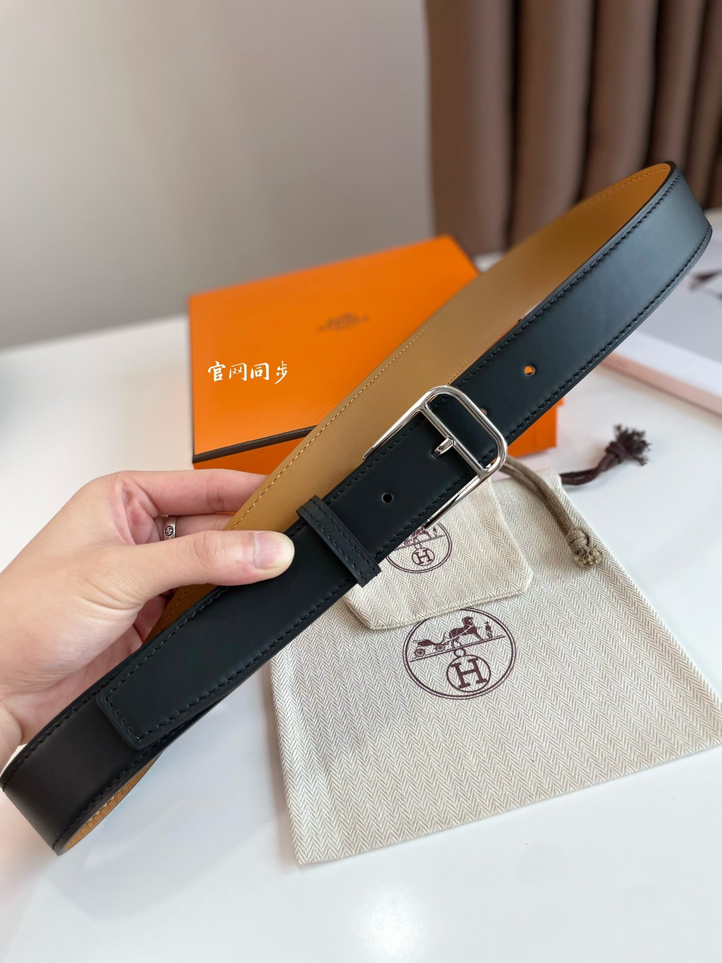 HERMES ROMAIN 35MM BELT BLACK LEATHER SILVER HARDWARE
