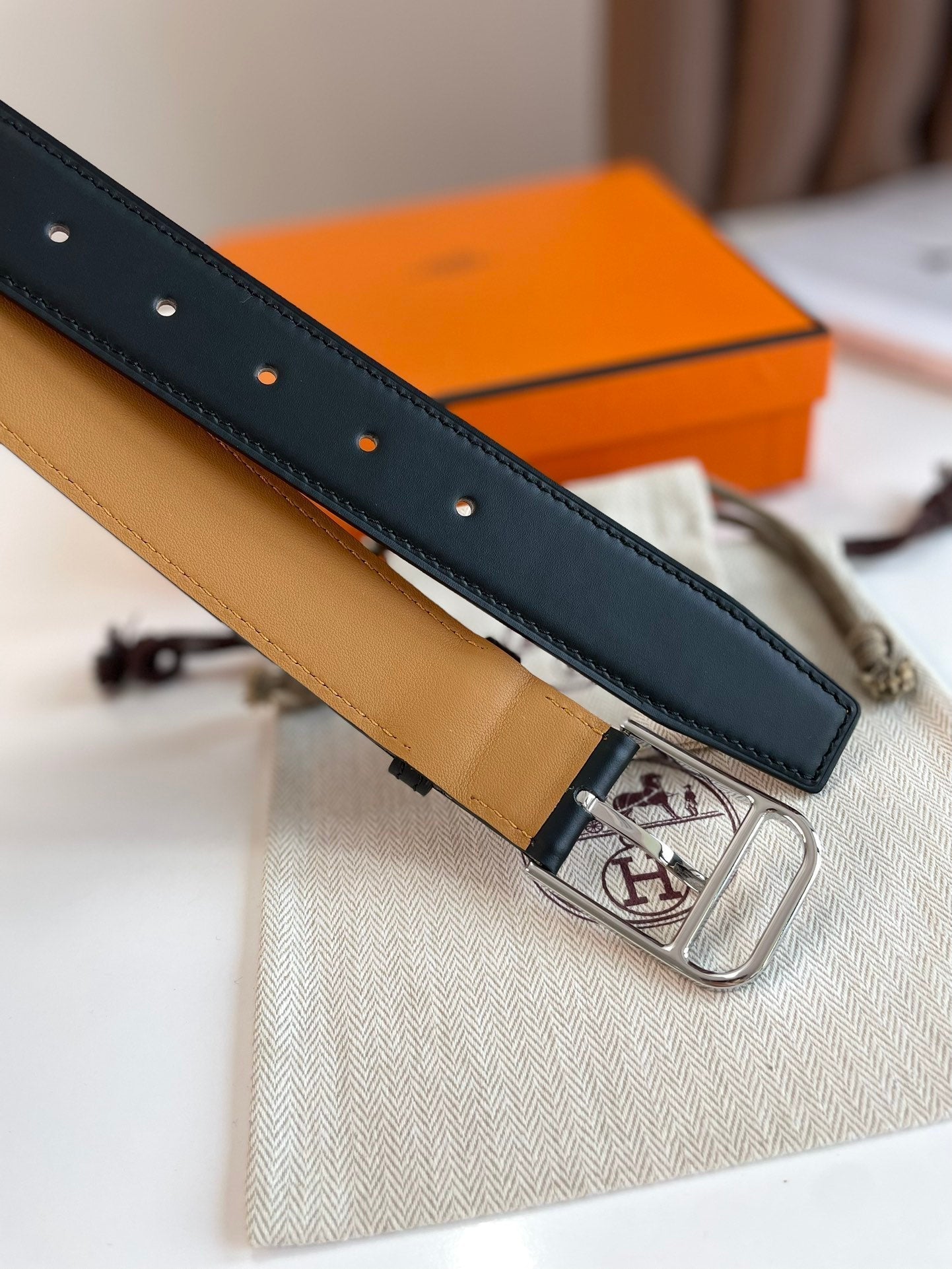HERMES ROMAIN 35MM BELT BLACK LEATHER SILVER HARDWARE
