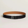 HERMES ROMAIN 35MM BELT BLACK LEATHER SILVER HARDWARE