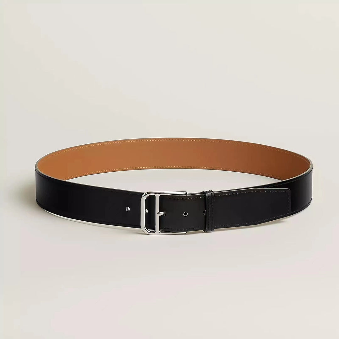 HERMES ROMAIN 35MM BELT BLACK LEATHER SILVER HARDWARE