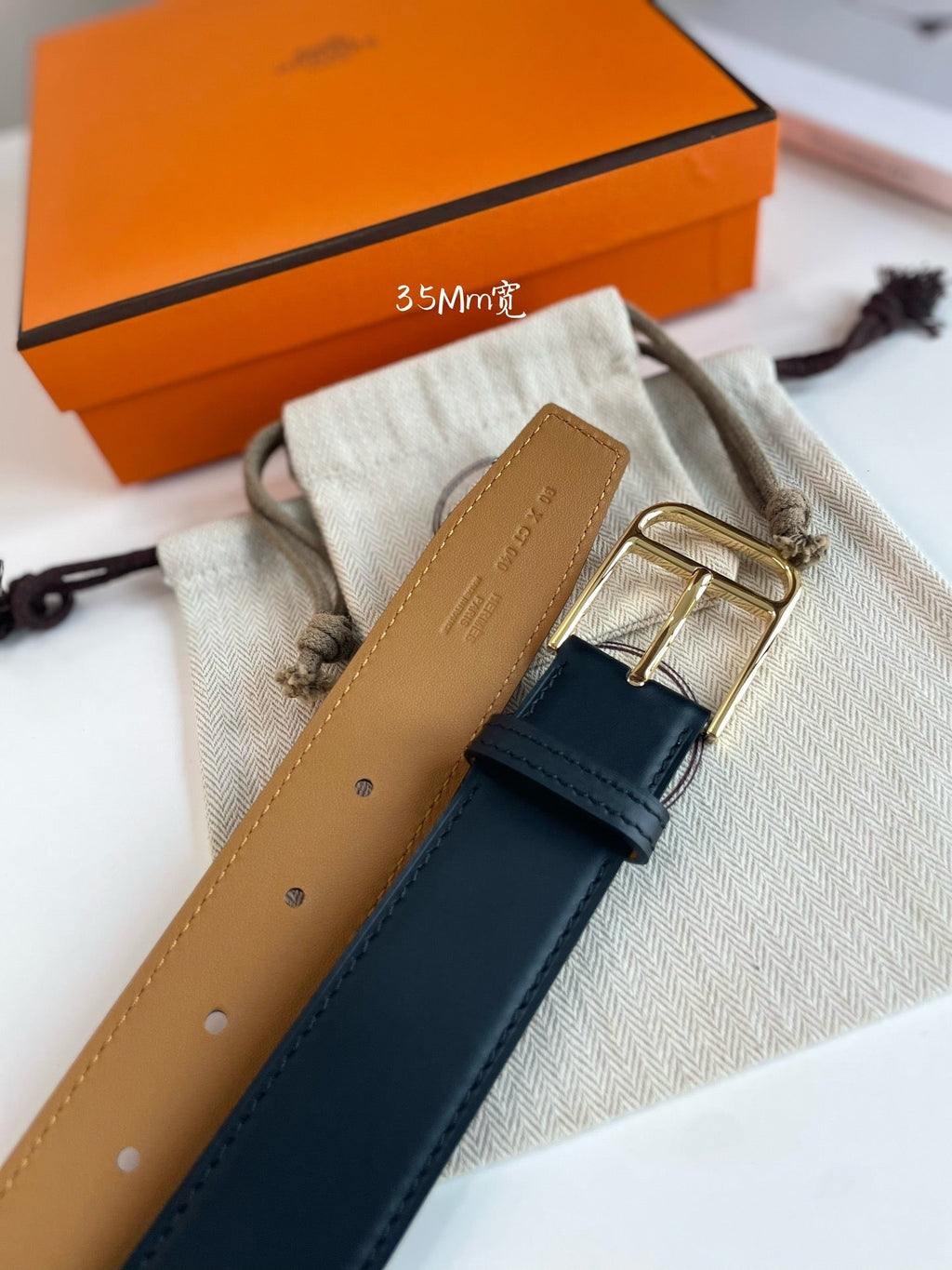 HERMES ROMAIN 35MM BELT BLACK LEATHER GOLD HARDWARE
