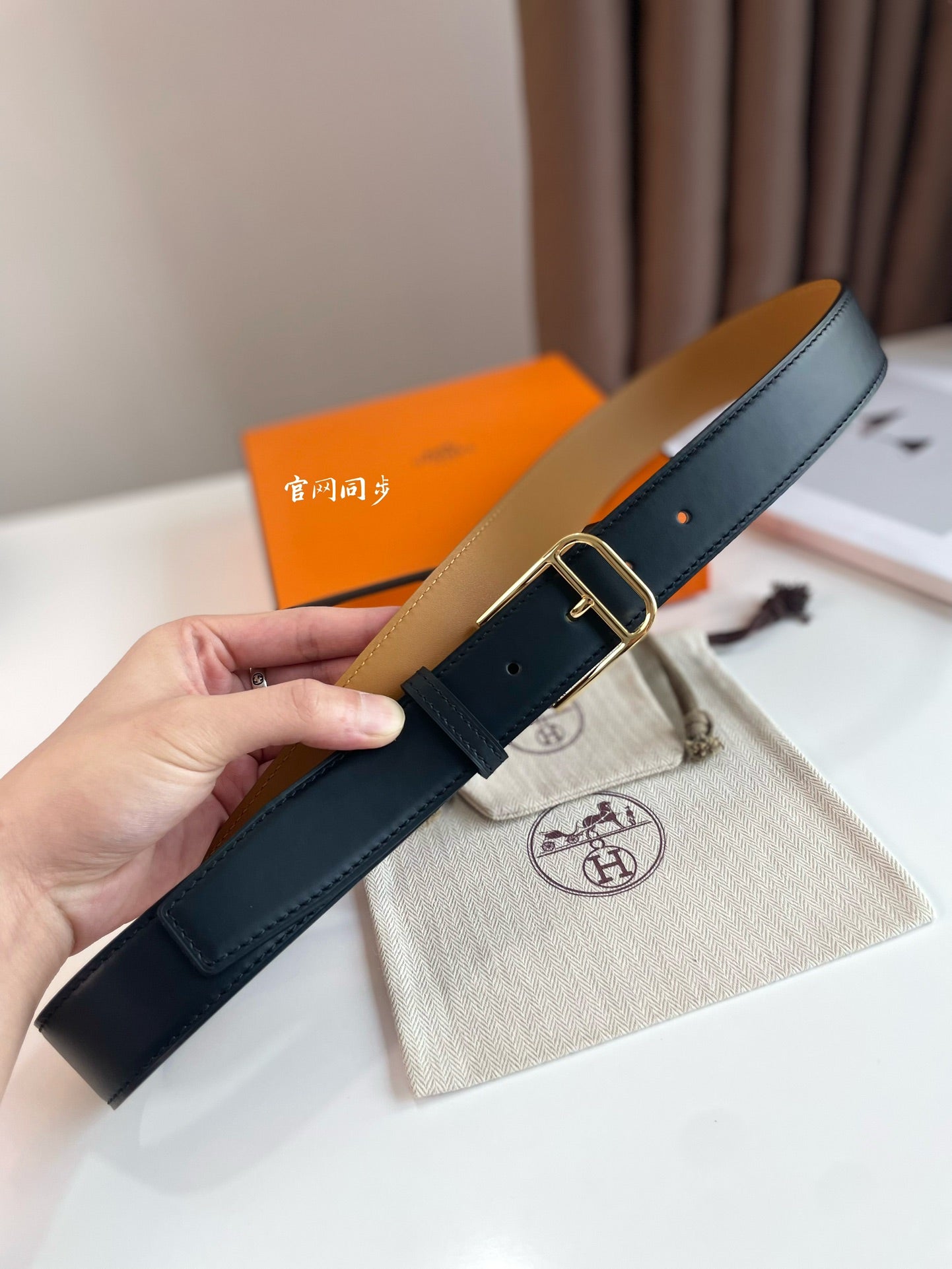 HERMES ROMAIN 35MM BELT BLACK LEATHER GOLD HARDWARE