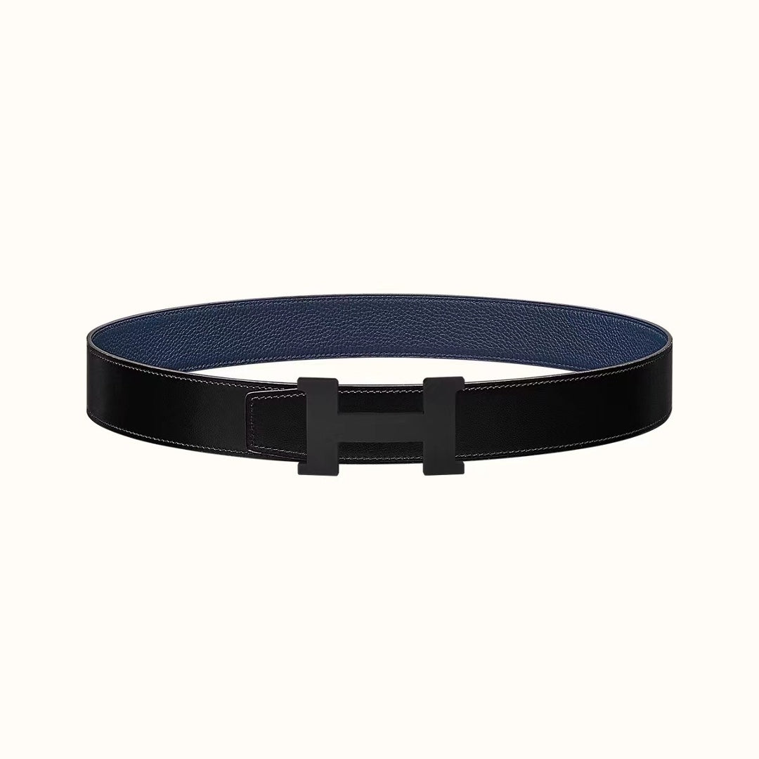 HERMES CONSTANCE BELT BUCKLE & REVERSIBLE NAVY BLUE AND BLACK LEATHER STRAP 38MM