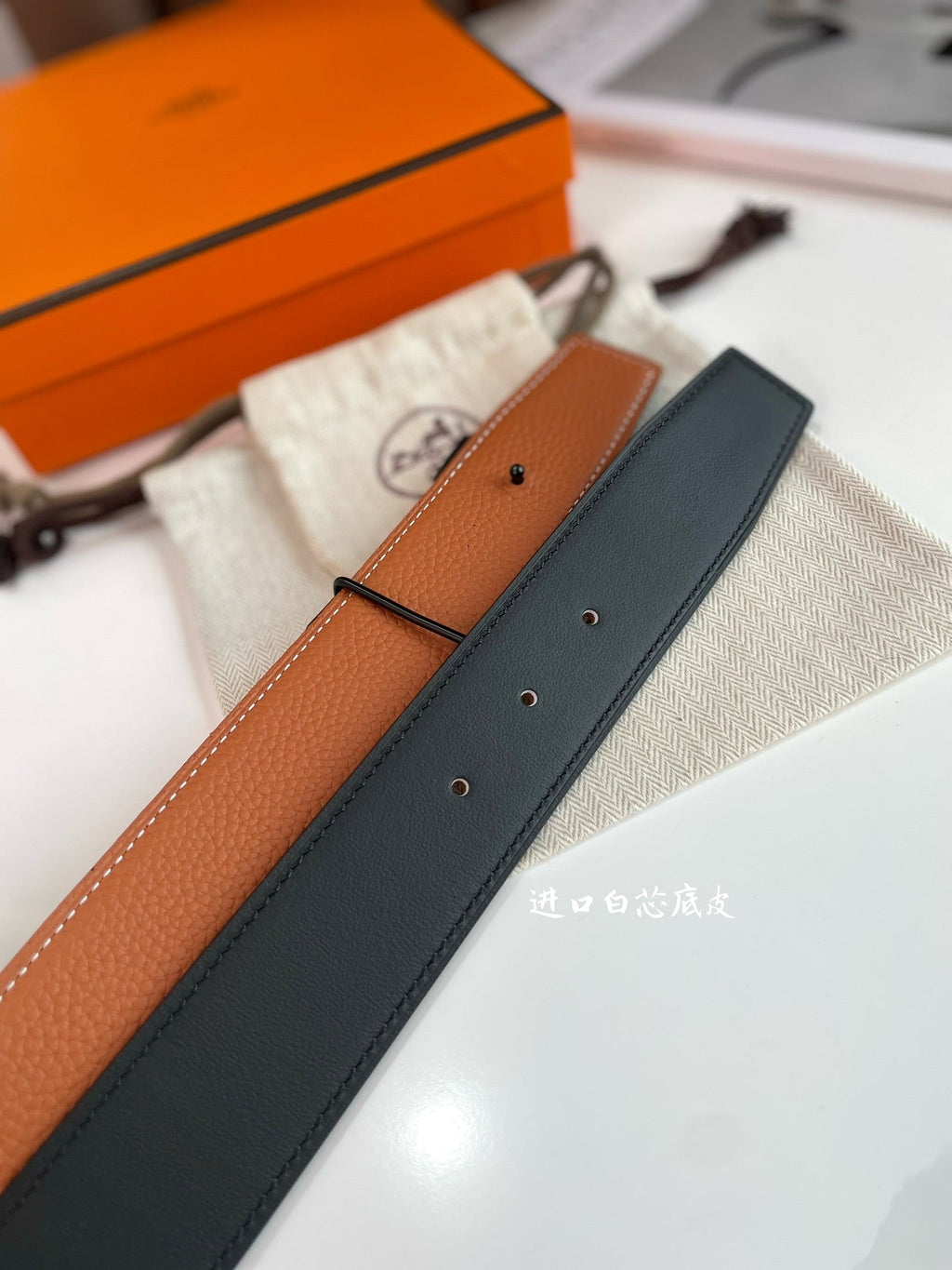 HERMES CONSTANCE BELT BUCKLE & REVERSIBLE GINGER ORANGE AND BLACK LEATHER STRAP 38MM