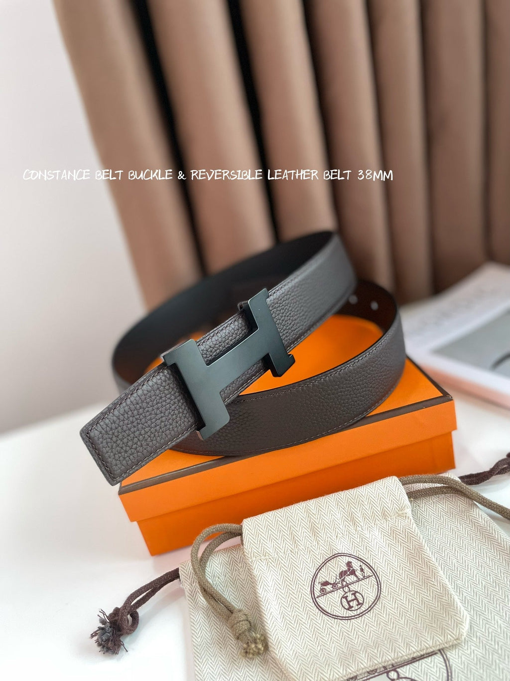 HERMES CONSTANCE BELT BUCKLE & REVERSIBLE CHOCOLATE BROWN AND BLACK LEATHER STRAP 38MM