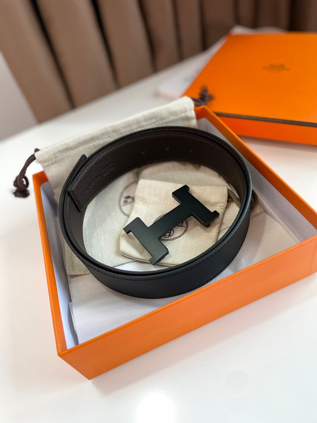 HERMES CONSTANCE BELT BUCKLE & REVERSIBLE CHOCOLATE BROWN AND BLACK LEATHER STRAP 38MM