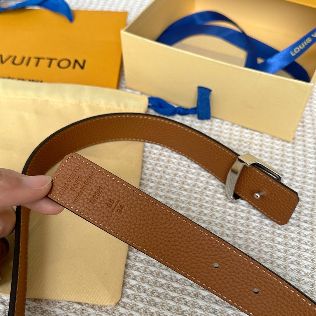 LOUIS VUITTON LV 30 MM BELTS IN BLACK AND BRONZE BROWN CALFSKIN SILVER HARDWARE