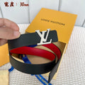 LOUIS VUITTON LV 30 MM BELTS IN BLACK AND CHERRY RED CALFSKIN SILVER HARDWARE