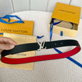 LOUIS VUITTON LV Initiales 30mm Reversible Belt Silver Buckle Red Black Leather