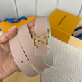 LOUIS VUITTON LV 30 MM BELTS IN WHITE AND PINK PASTEL CALFSKIN GOLD HARDWARE