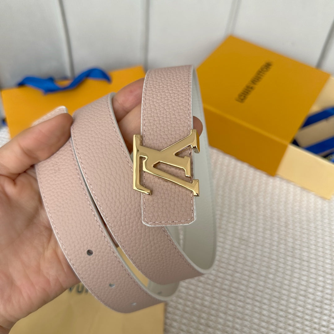 LOUIS VUITTON LV 30 MM BELTS IN WHITE AND PINK PASTEL CALFSKIN GOLD HARDWARE