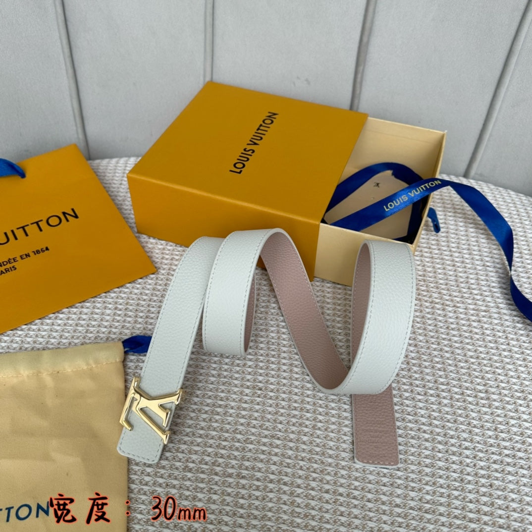 LOUIS VUITTON LV 30 MM BELTS IN WHITE AND PINK PASTEL CALFSKIN GOLD HARDWARE