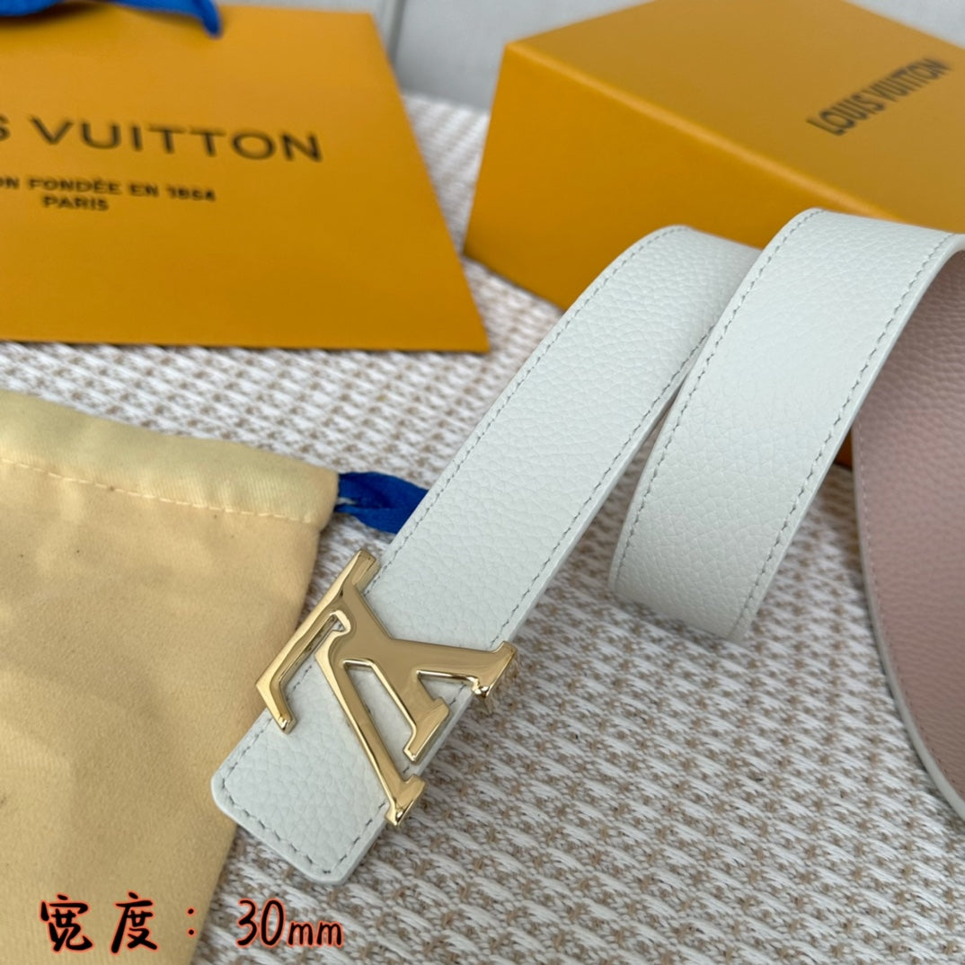 LOUIS VUITTON LV 30 MM BELTS IN WHITE AND PINK PASTEL CALFSKIN GOLD HARDWARE