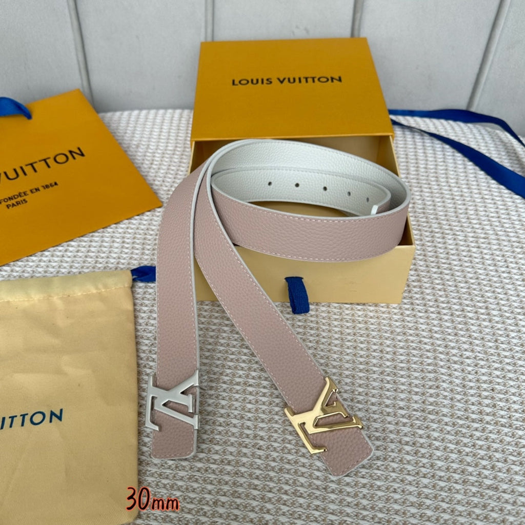 LOUIS VUITTON LV Initiales 30mm Reversible Belt Gold Buckle Pink White Leather