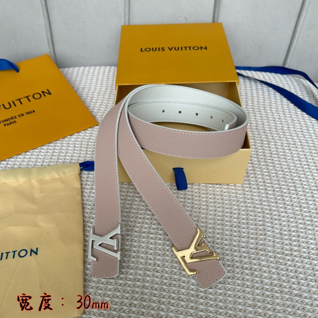 LOUIS VUITTON LV 30 MM BELTS IN WHITE AND PINK PASTEL CALFSKIN GOLD HARDWARE