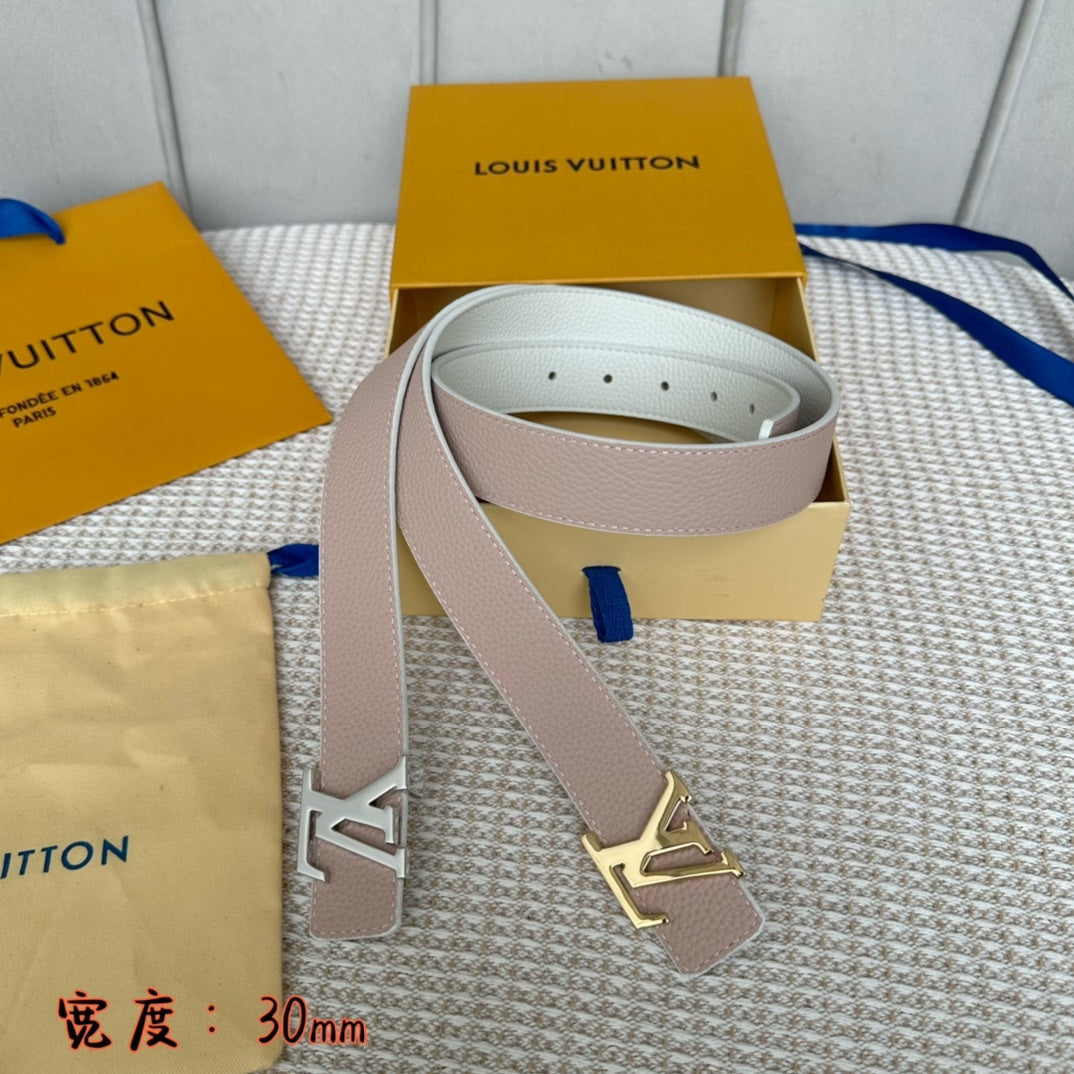 LOUIS VUITTON LV 30 MM BELTS IN WHITE AND PINK PASTEL CALFSKIN GOLD HARDWARE