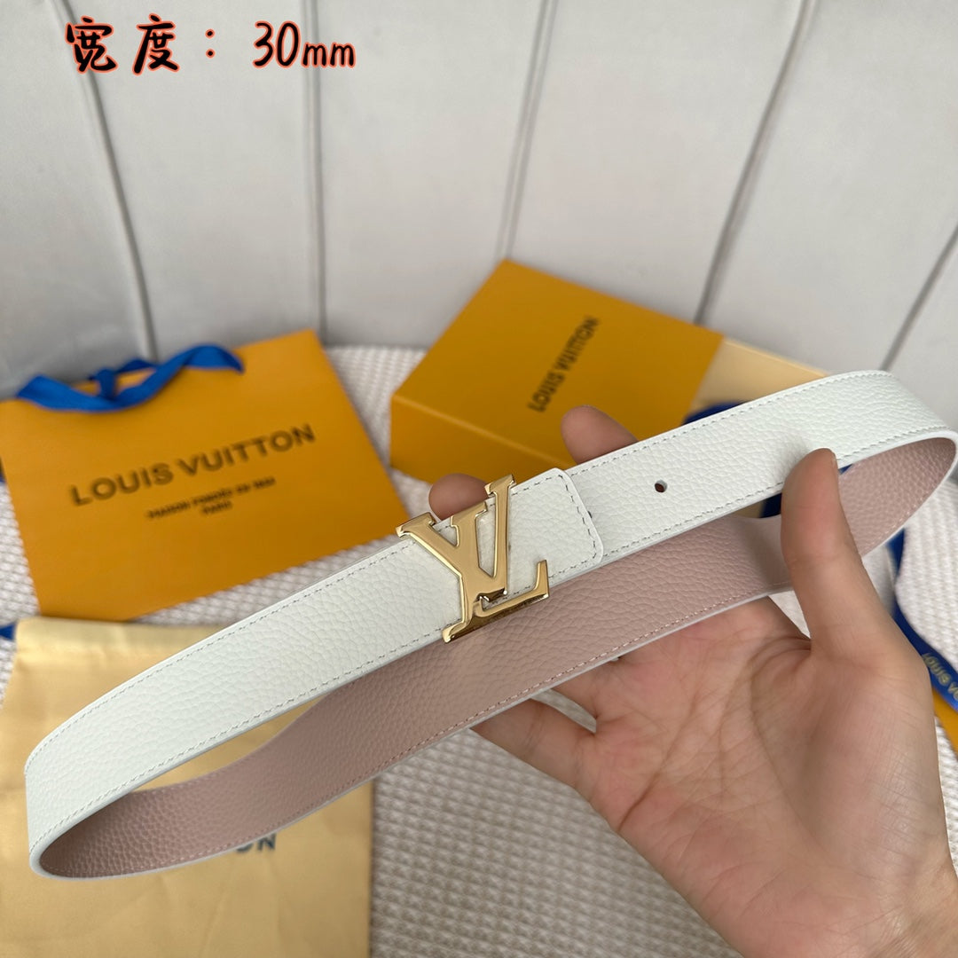 LOUIS VUITTON LV 30 MM BELTS IN WHITE AND PINK PASTEL CALFSKIN GOLD HARDWARE