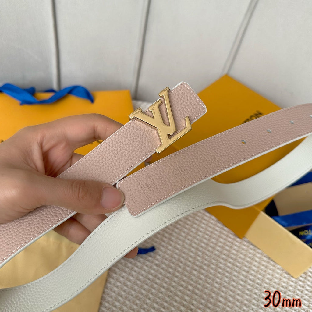 LOUIS VUITTON LV Initiales 30mm Reversible Belt Gold Buckle Pink White Leather