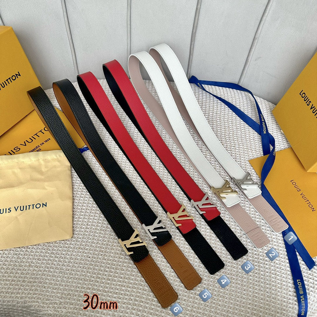 LOUIS VUITTON LV Initiales 30mm Reversible Belt Gold Buckle Pink White Leather