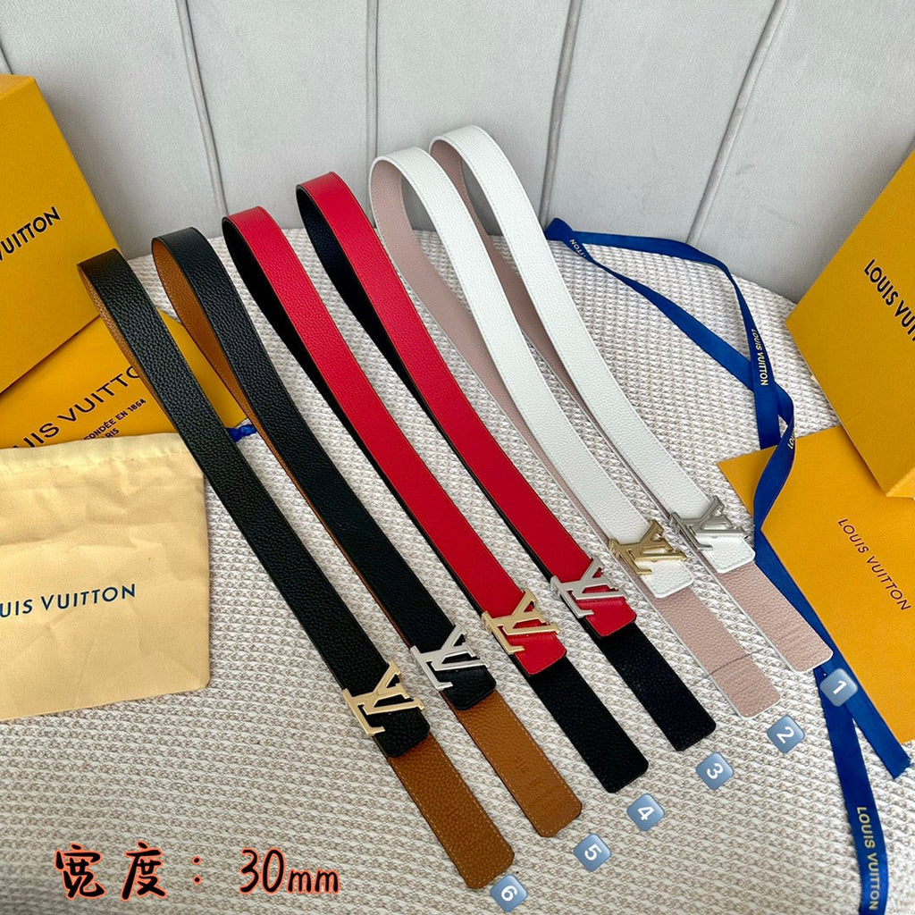 LOUIS VUITTON LV 30 MM BELTS IN WHITE AND PINK PASTEL CALFSKIN GOLD HARDWARE