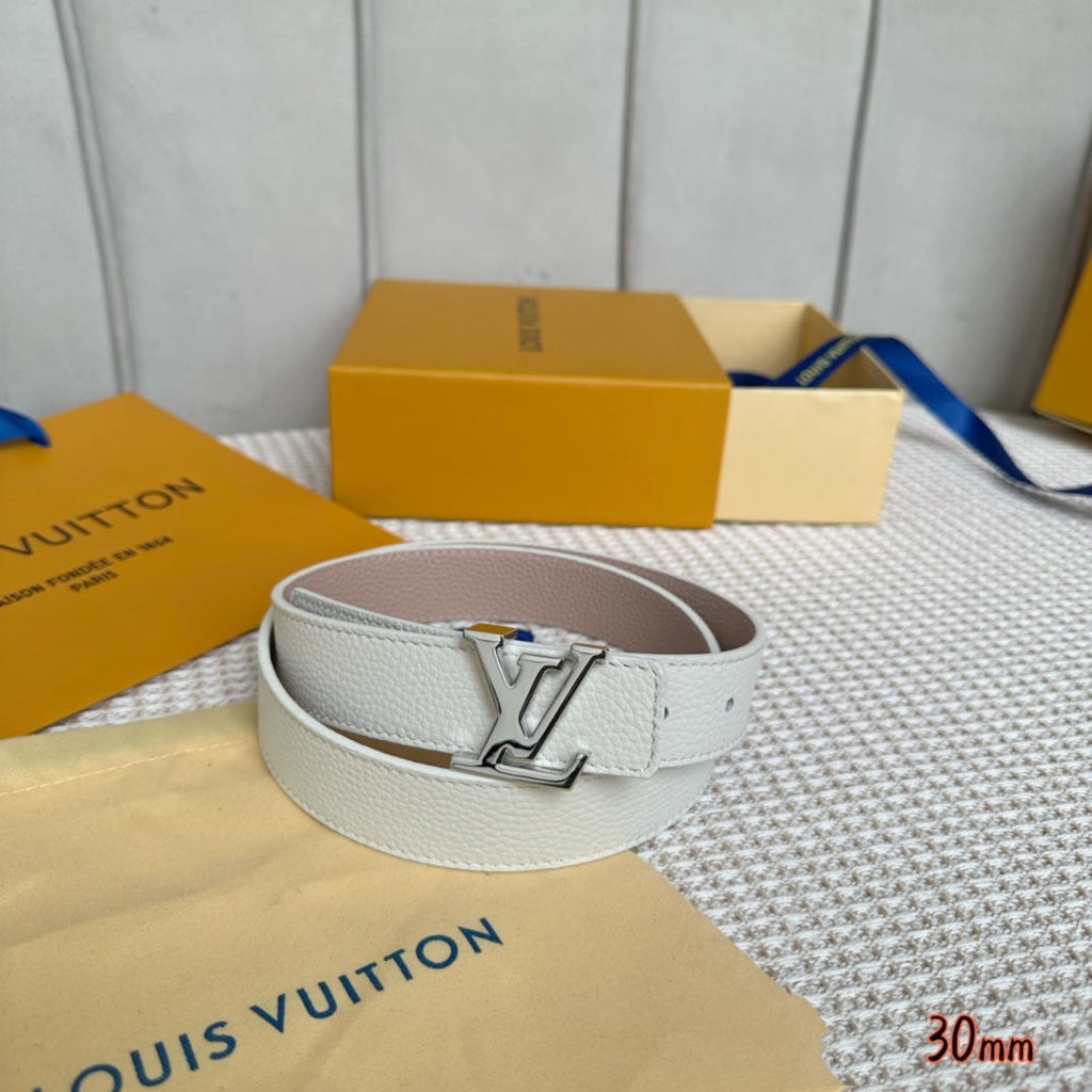LOUIS VUITTON LV Initiales 30mm Reversible Belt Silver Buckle Pink White Leather