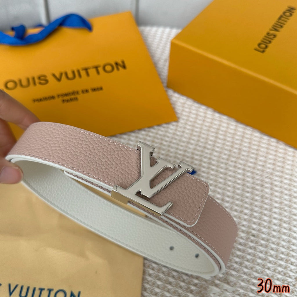 LOUIS VUITTON LV Initiales 30mm Reversible Belt Silver Buckle Pink White Leather