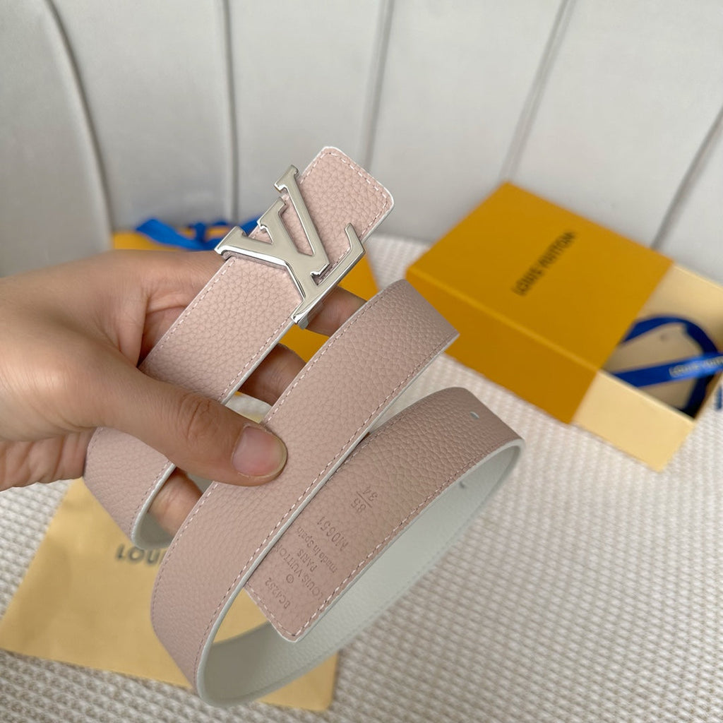 LOUIS VUITTON LV Initiales 30mm Reversible Belt Silver Buckle Pink White Leather