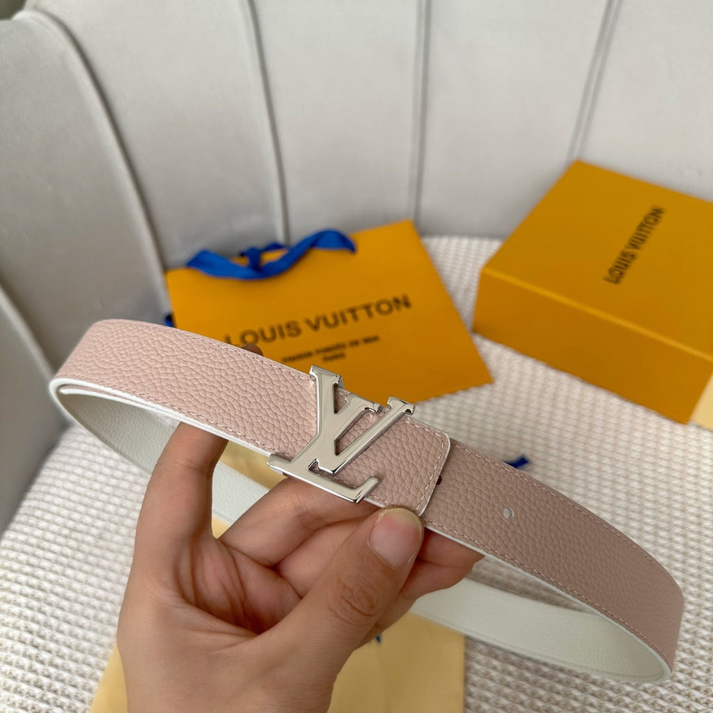 LOUIS VUITTON LV Initiales 30mm Reversible Belt Silver Buckle Pink White Leather