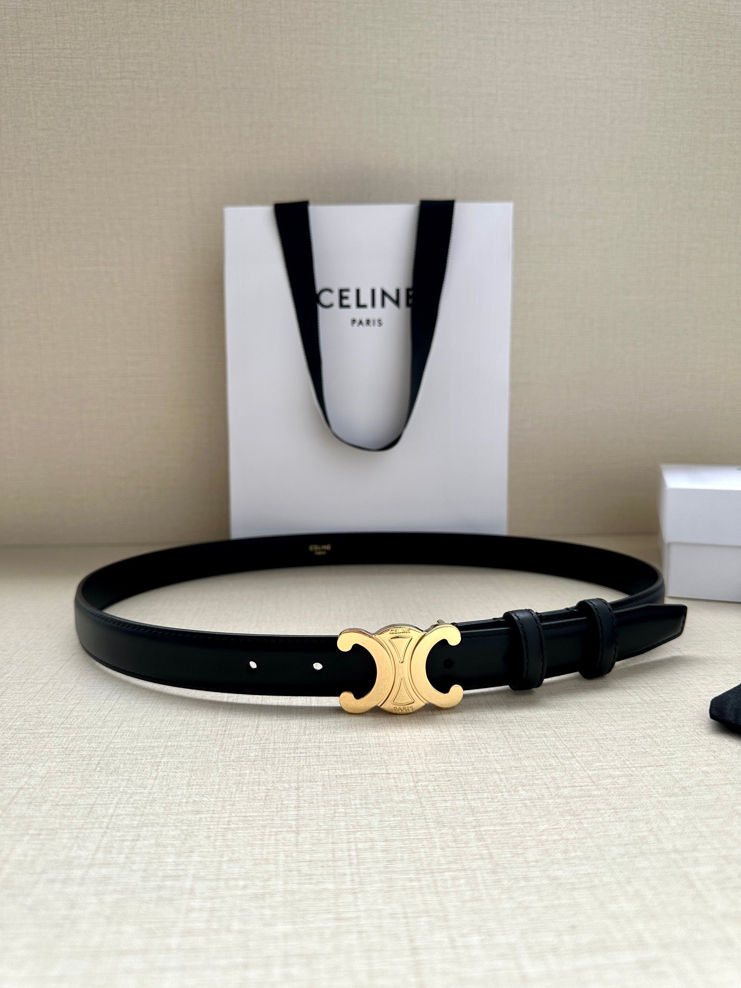 CELINE Medium Triomphe Belt 25mm Black Calfskin Ghw