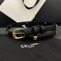 CELINE CL SMALL 18 MM TRIOMPHE BELT IN TAURILLON BLACK LEATHER GOLD HARDWARE